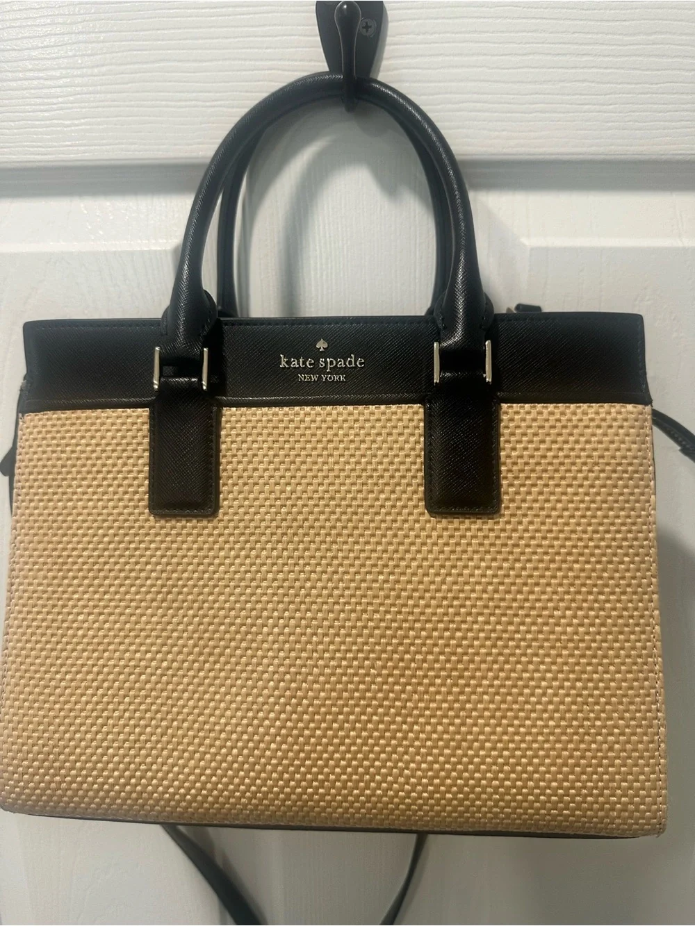 kate spade Black & Beige Woven Tote Satchel